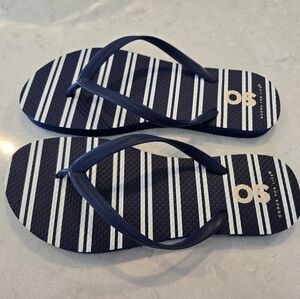 NWOT Navy and White Striped Flip Flops